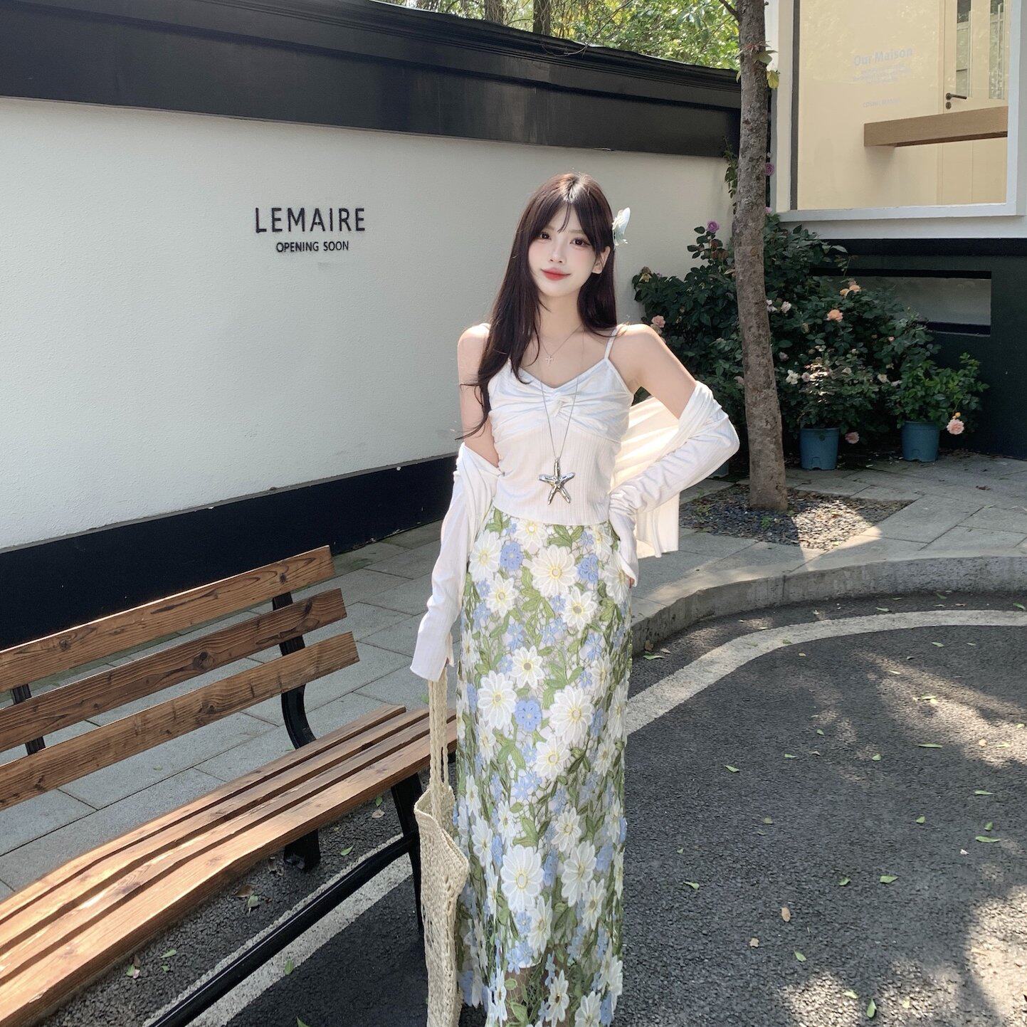 实拍大码海边度假法式高级感气质白色开衫吊带背心半身裙三件套裙