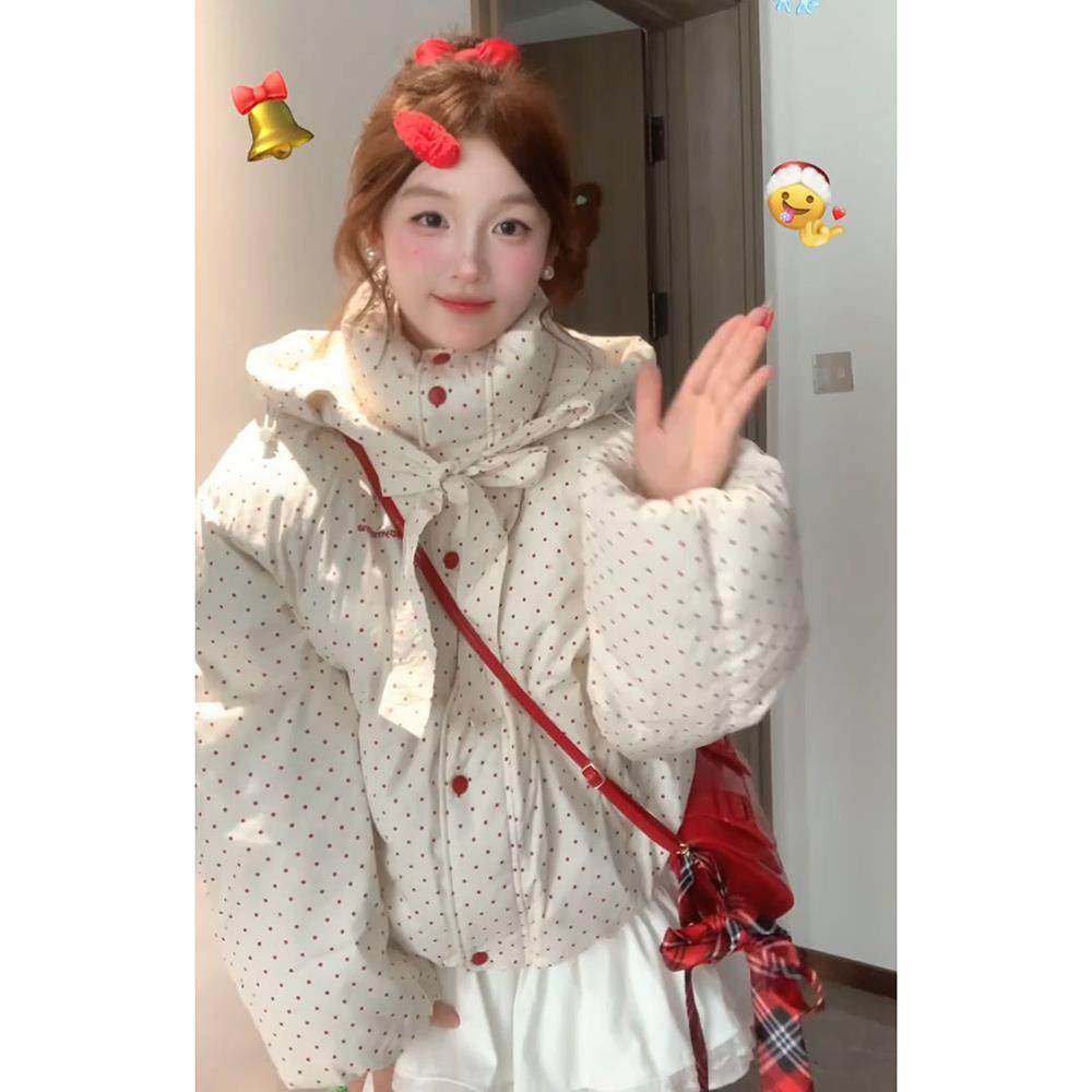 日系学院风彩色波点连帽