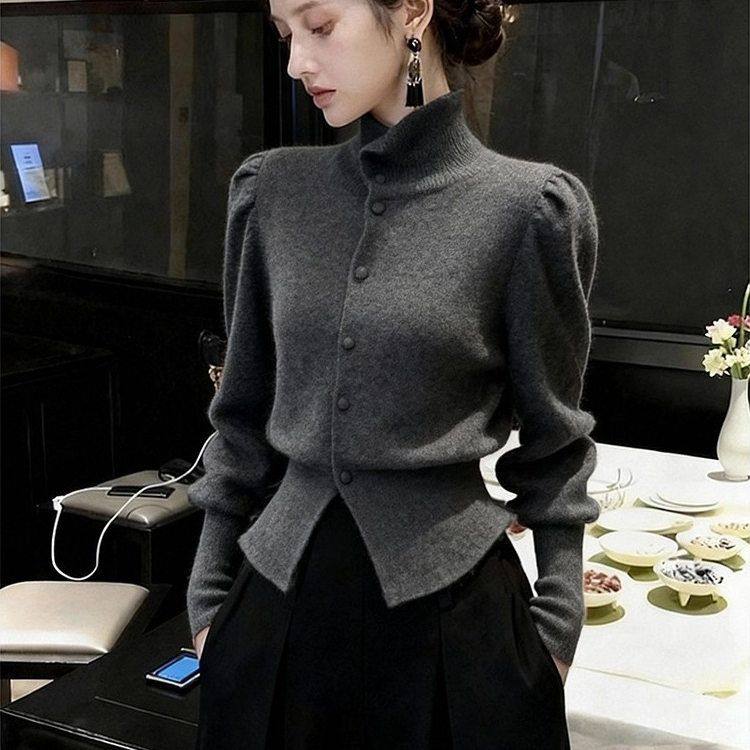 深灰针织衫女秋冬内搭巨好看高端轻熟气质法式小香风掐腰高领毛衣,女装/女士精品,毛衣,淘宝优惠券,粉丝福利购,淘宝优惠卷