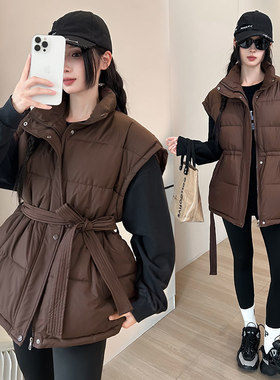 拍港风收腰马甲短款外套女款羽绒棉服冬季新款韩版小个子马夹