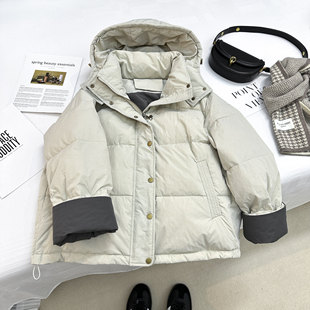 高级感米杏色冬季羽绒棉服女款2025年新款宽松休闲连帽外套潮