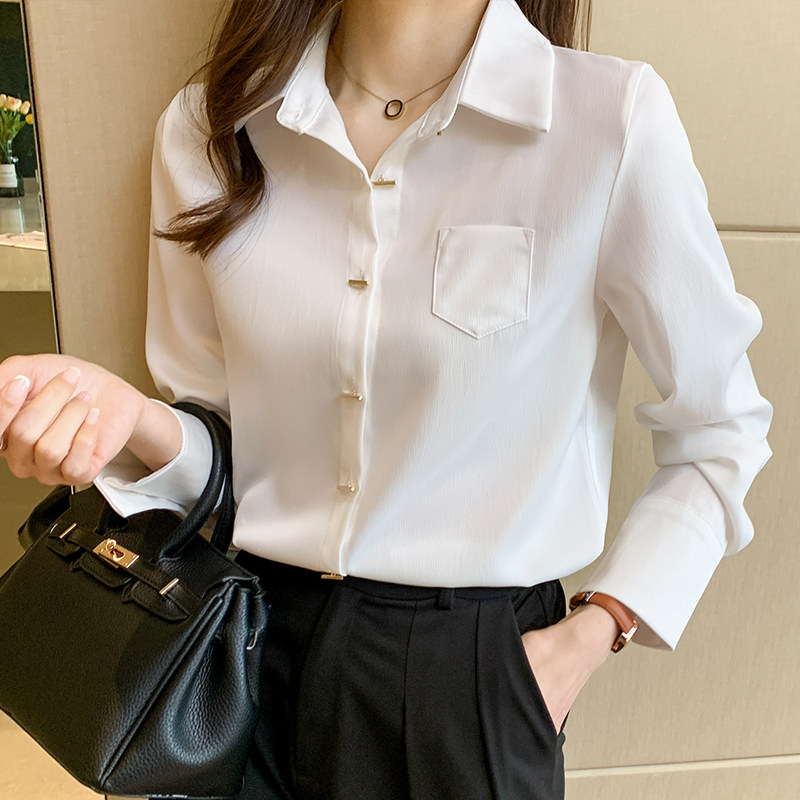春秋新款2026韩版百搭修身气质通勤气质基础款长袖衬衫女上衣