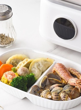 荣裕多家居高温强化陶瓷双格蒸盘海鲜盘蒸菜蒸饭家用芝士焗饭蒸盘