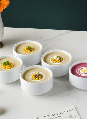 酒店直身盅碗家用陶瓷白色小米饭碗无耳盅碗餐厅小碗汤碗西式汤碗