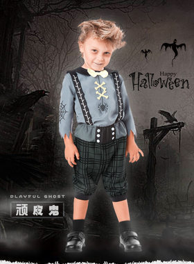 万圣节PLAYFUL GHOST顽皮鬼蛛蛛妖捣蛋鬼恐怖吊带裤丧尸服男童