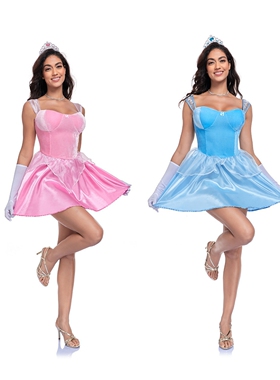 大码爱洛公主裙成人童话公主礼服睡美人角色扮演服冰雪公主裙蓝色