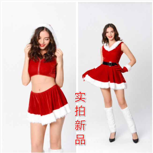 圣诞节服圣诞比基尼套装 圣诞节红色毛绒装性感演出服ds大红制服