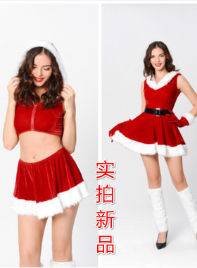 圣诞节服圣诞比基尼套装 圣诞节红色毛绒装性感演出服ds大红制服