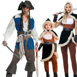 中世纪亲子海盗装男女万圣节游戏服战士角色扮演海强盗服装大码
