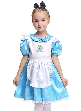 欧美儿童表演服万圣节cosplay童话公主裙Alice蓝色连衣裙女仆装