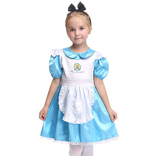 欧美儿童表演服万圣节cosplay童话公主裙Alice蓝色连衣裙女仆装