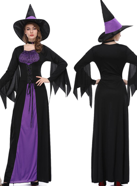 2018新款万圣节女巫服角色扮演紫色巫婆长裙cos演出服女恶魔女巫