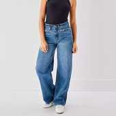 女宽松显瘦阔腿直筒裤 AEO 蓝色高腰纯棉无弹牛仔裤 新款 美国鹰夏季