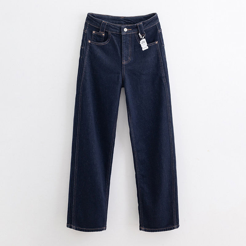 2025冬季新款高腰微弹牛仔裤女宽松显瘦提臀加绒保暖老爹弯刀裤潮