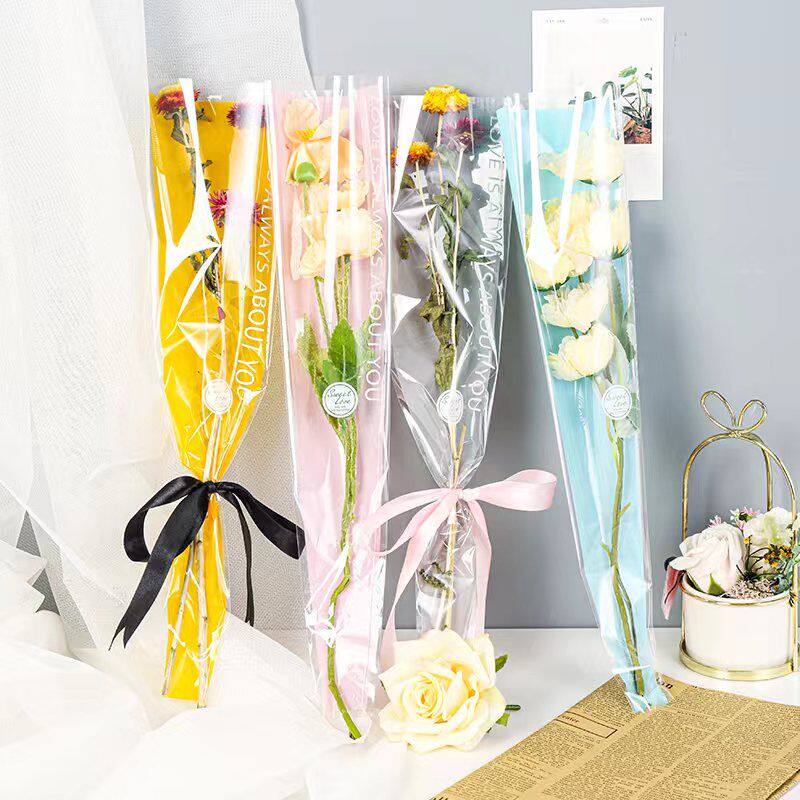 单支袋玫瑰花包装袋opp塑料透明花一只花束包花袋子鲜花包装材料