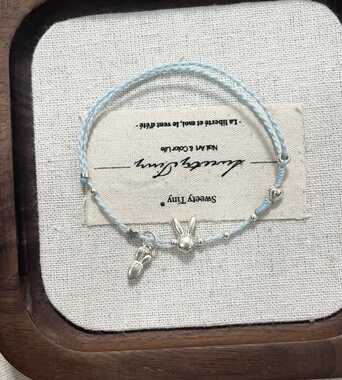 S925银手工编织兔子胡萝卜手编绳同学闺蜜礼物可调节