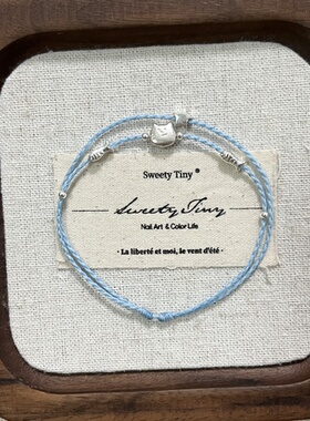 S925纯银幸运五角星猫咪小鱼手绳可调节手编绳闺蜜礼物学生礼物