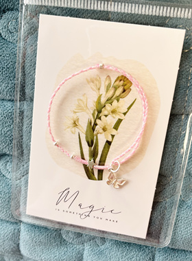 S925纯银蝴蝶手链马卡龙色系可调节多色手编绳闺蜜礼物