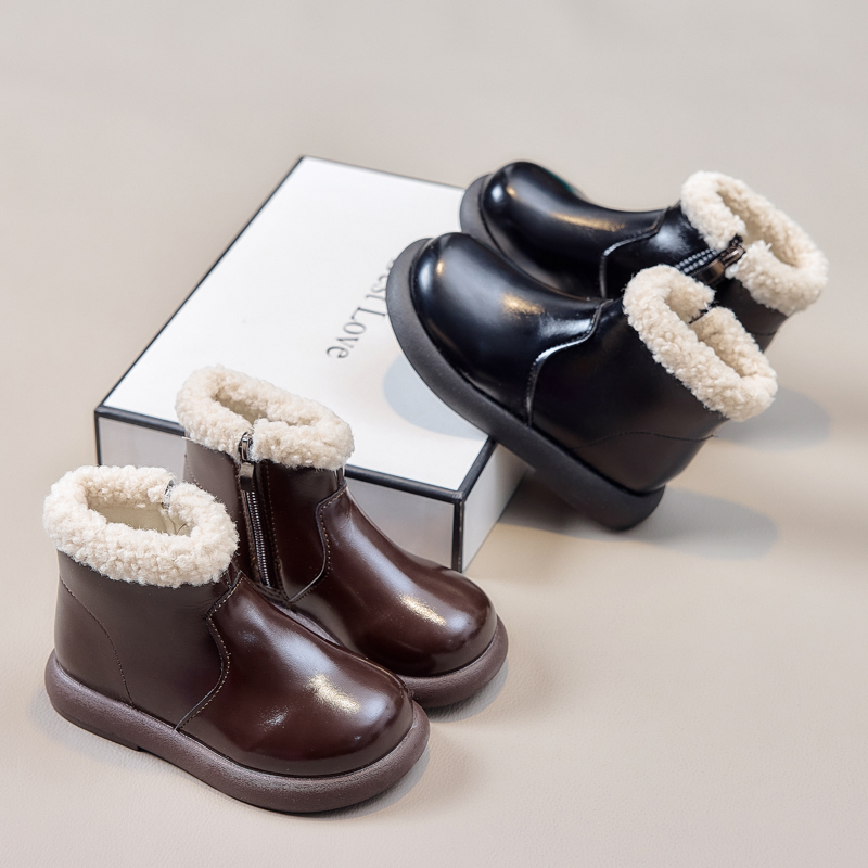 女童皮靴雪地靴保暖加绒加厚