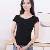 上衣 打底衫 莫代尔短袖 黑色面膜t恤女圆领2026新冰丝纯色低领修身