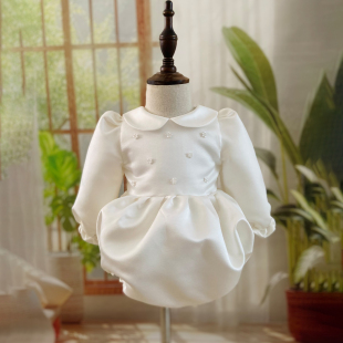 女宝宝周岁礼服儿童生日公主裙包屁服缎面婴儿秋冬新款抓周衣服