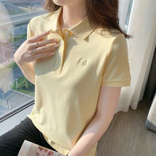 刺绣po1o衫女纯棉正肩t恤