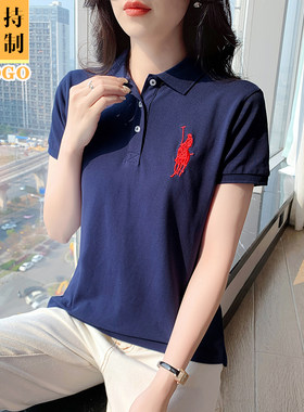 刺绣短袖polo衫女夏季