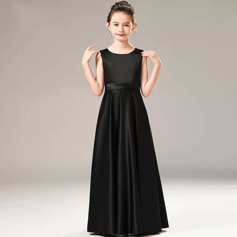 儿童演出服女童长款钢琴乐器演奏服合唱表演黑色晚礼服高端公主裙
