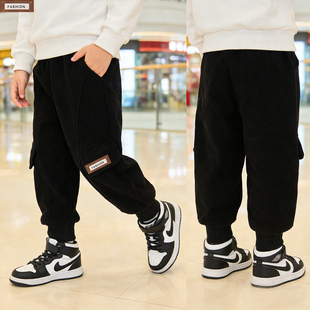 春秋季男童灯芯绒裤子2026新款中小儿童百搭宽松束脚裤袋盖潮品