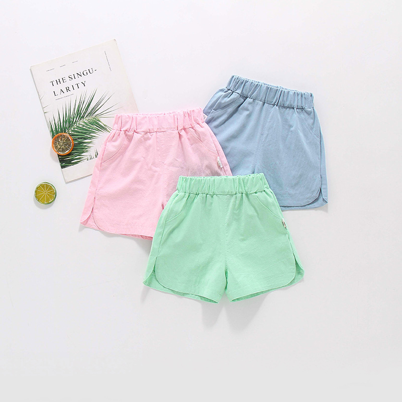 儿童短裤夏款男童纯色五分裤2-7岁女宝宝休闲开叉短裤子
