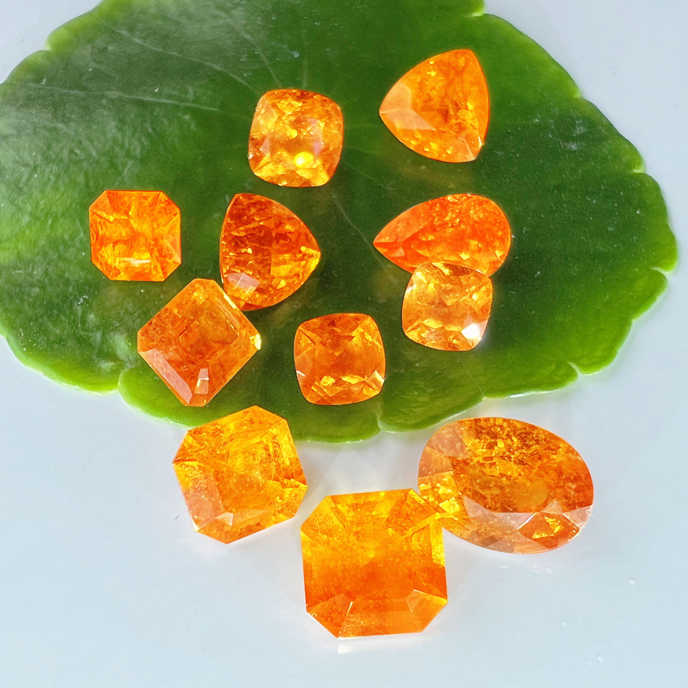 天然亮黄芬达石榴石裸石锰铝榴石彩色宝石戒指耳钉吊坠项链可定制