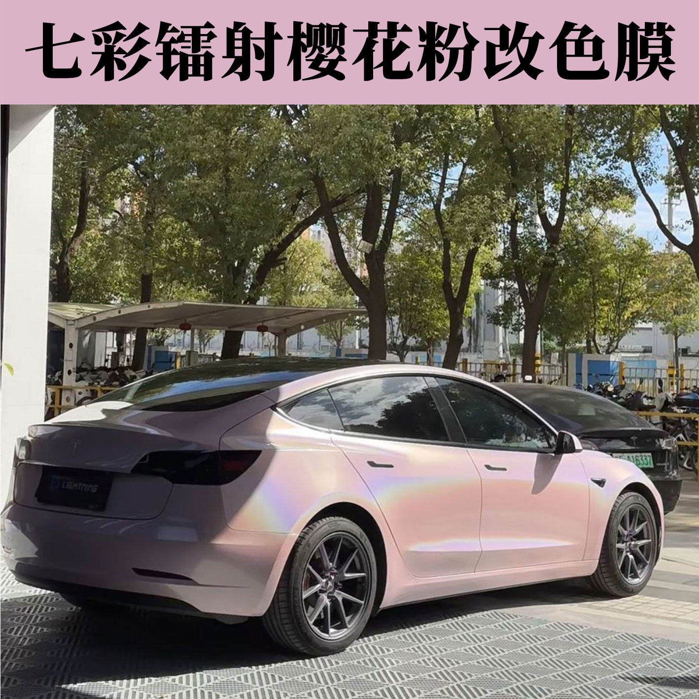 七彩镭射樱花胭脂粉汽车改色膜