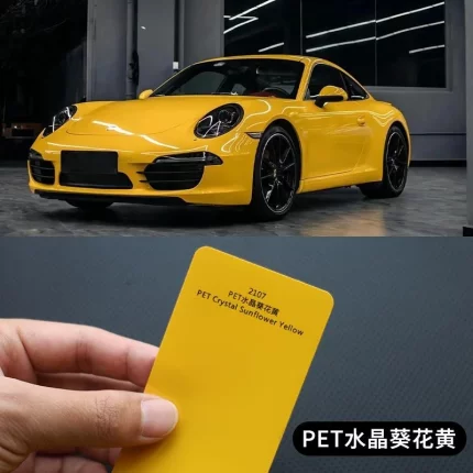 PET水晶葵花黄汽车改色膜工厂直销摩托车九号电动极核车车身贴膜