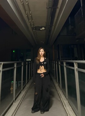 KIMMING金大铭同款破洞烫钻字母宽松休闲卫裤 街舞爵士 男女同款