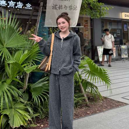 【温度自由】秋冬针织亮片休闲加绒上衣+裤子套装