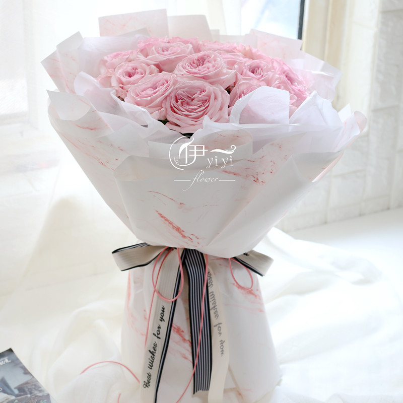 荔枝粉玫瑰文艺韩式包装北京伊一鲜花店同城送花生日闺蜜女友同事