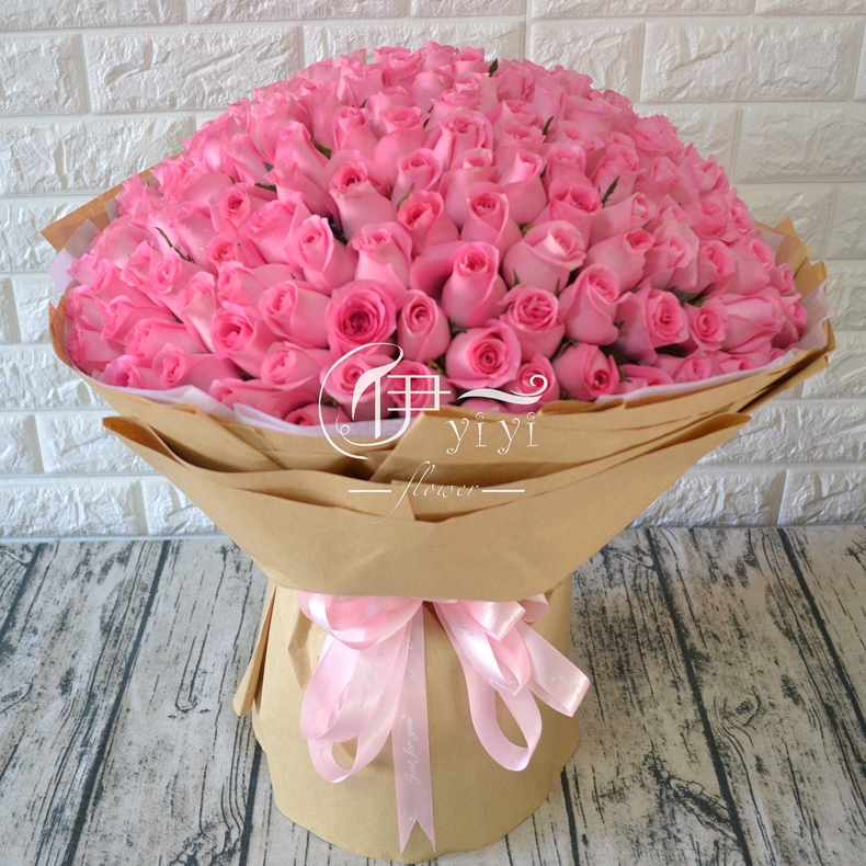 伊一199朵苏醒粉玫瑰北京鲜花速递同城西安杭州合肥花店生日送花
