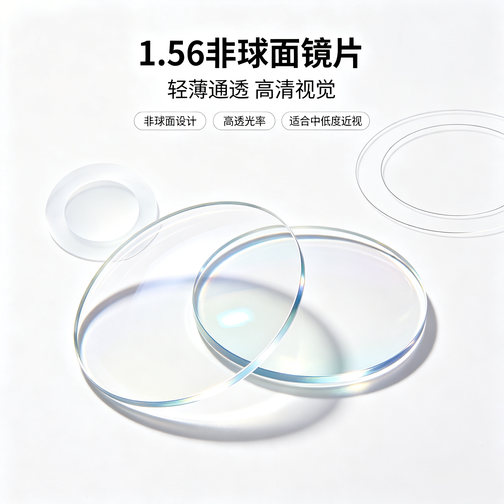 1.56非球面树脂镜片 高清耐磨防辐射中低度近视配镜光学镜片