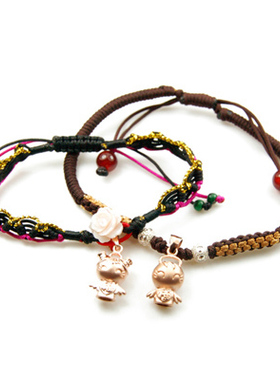 3D925银立体福星宝宝天使情侣手链 玫瑰花转运珠情人节礼物舞泽天