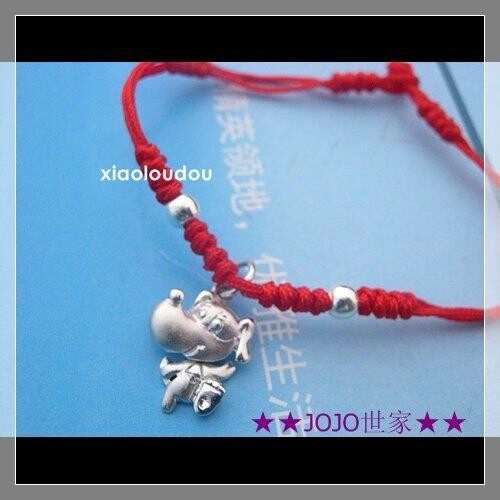 925纯银会跳舞的猪小猪红绳手链 鼠牛虎兔龙蛇马羊猴鸡狗猪12生肖