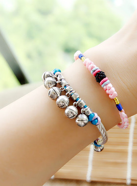 合欢铃 925纯银8个10个铃铛银珠手镯脚镯 女生生日毕业情人节礼物