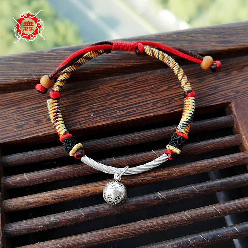 舞泽天 925纯银泰银铃铛转运线弯管五色绳红绳宠物项圈绳