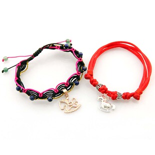 爱情木马925纯银镀玫瑰金小木马青金石红绳彩线情侣手链本命年马