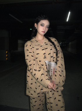 Maddy 腊肠狗印花棉纱睡衣女款春秋可出门长袖长裤家居服大码套装