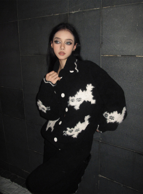 Maddy 毛绒趣味卡通印花针织半边绒睡衣女秋冬季保暖家居服套装冬