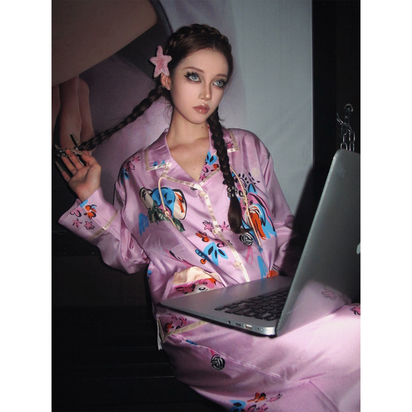 Maddy 纯欲轻奢风高级卡通印花冰丝睡衣女春秋款可外穿家居服套装,女士内衣/男士内衣/家居服,睡衣/家居服套装,淘宝优惠券,粉丝福利购,淘宝优惠卷