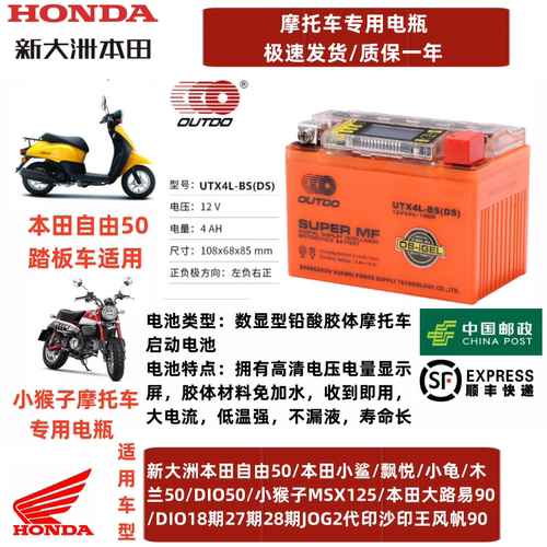 YTX4L-BS幼兽cc110自由/AG木兰/天虹/飘悦50CC/小猴子12V4AH电瓶