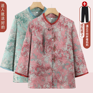 2025新款中老年妈妈夏装新中式国风上衣奶奶装仿真丝衬衫老太太