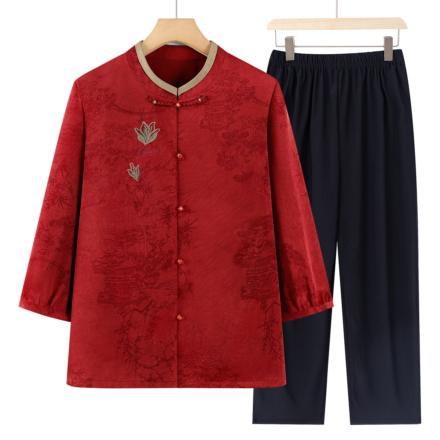 老人夏装女奶奶过寿生日喜庆婚宴服礼服中老年妈妈七分袖衬衫上衣
