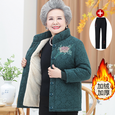 奶奶秋冬装加绒加厚保暖棉衣套装